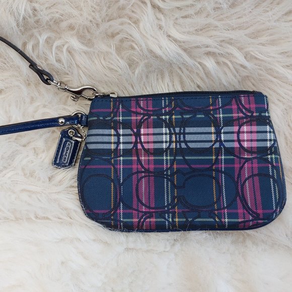 Coach Women's Multi Color Signature Plaid Canvas Mini Bag/Wristlet - Picture 1 of 9